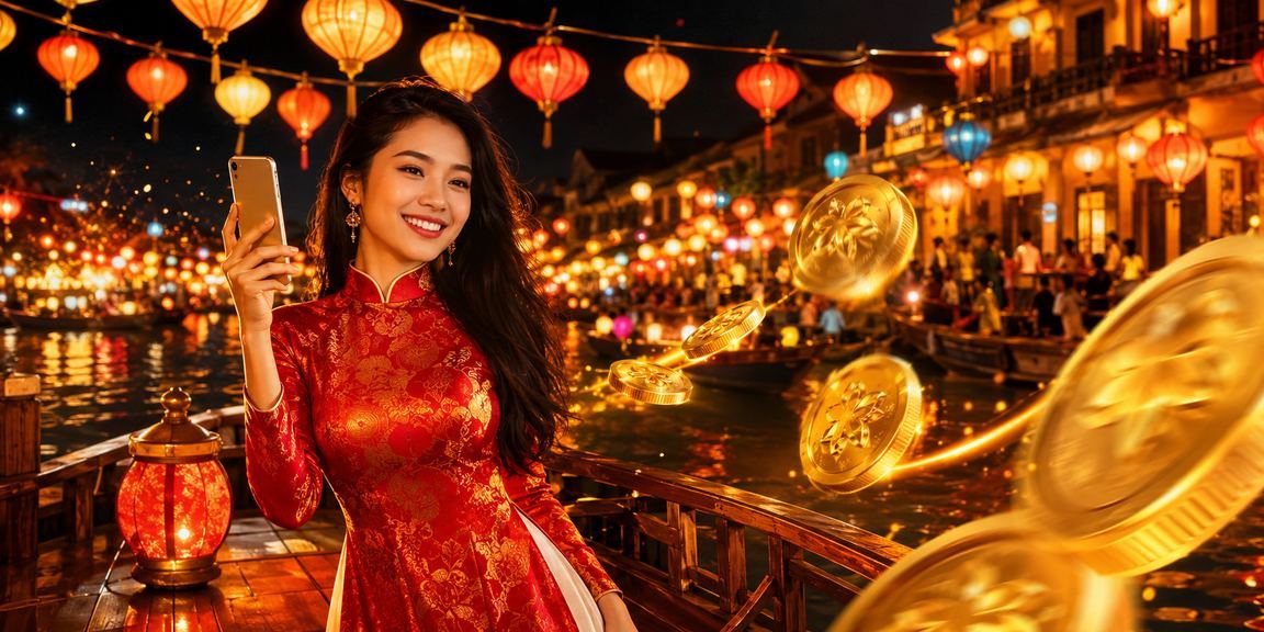 Người dùng Hội An sử dụng ứng dụng di động an toàn với áo dài truyền thống